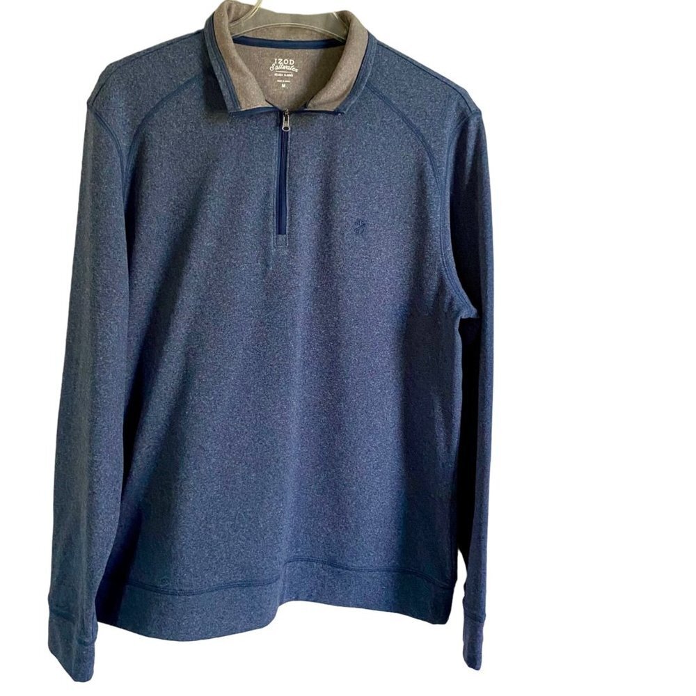 IZOD Quarter Zip Blue Lightweight Fleece Top Men's Medium NEW